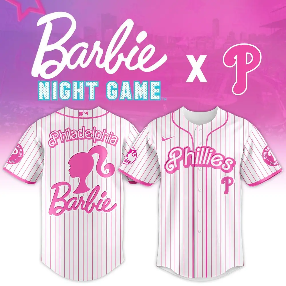 Limited Edition Barbie X Phillies Pink Striped Jersey - Perfect For Night Games!