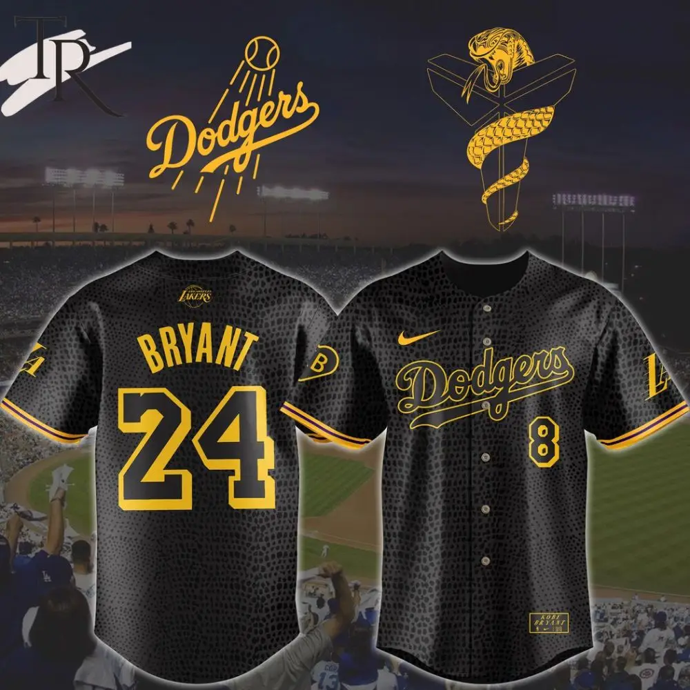Limited Edition Black & Gold Dodgers Jersey - Tribute To Bryant #24 & #8 Limited Edition Black & Gold Dodgers Jersey - Tribute To Bryant #24 & #8 - Image 1