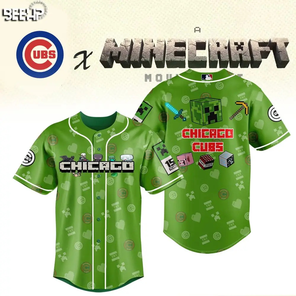 Limited Edition Chicago Cubs X Minecraft Jersey - Perfect For Fans & Gamers! Limited Edition Chicago Cubs X Minecraft Jersey - Perfect For Fans & Gamers! - Image 1