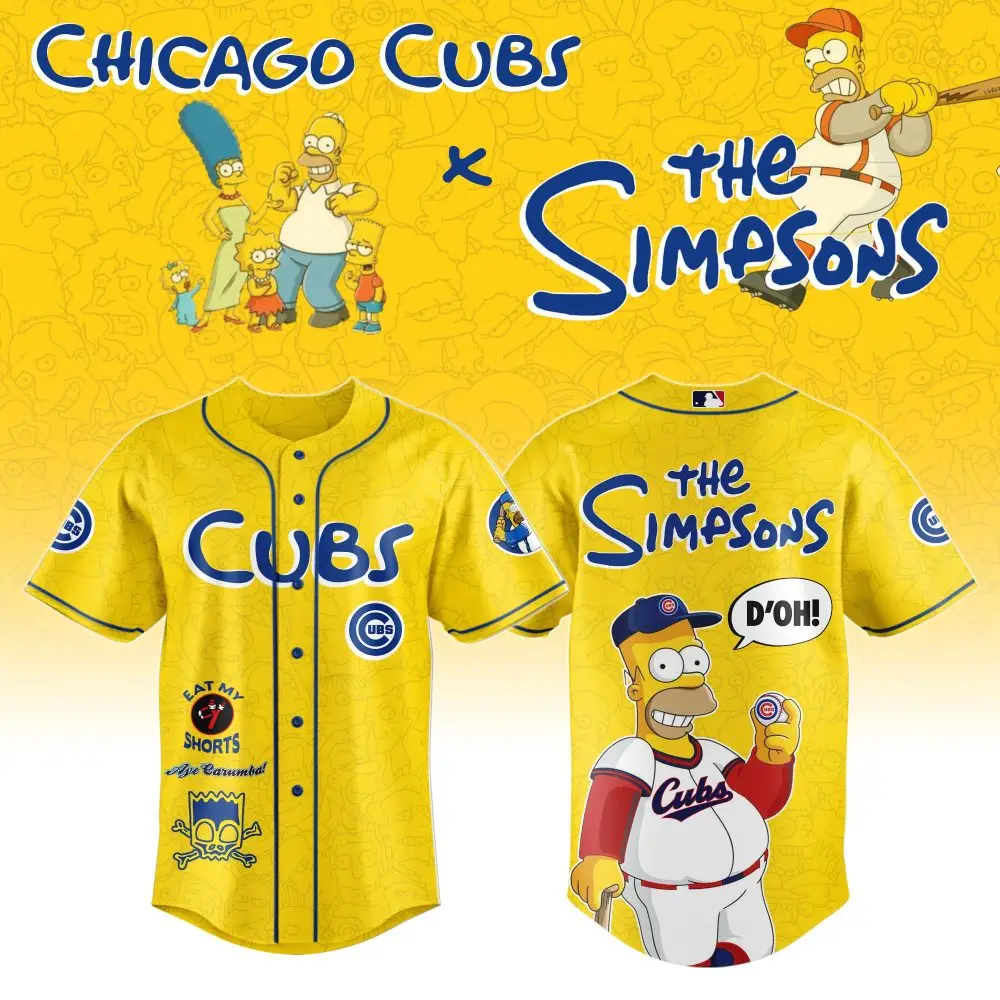 Limited Edition Chicago Cubs X The Simpsons Jersey - Vibrant Yellow, Iconic Design! Limited Edition Chicago Cubs X The Simpsons Jersey - Vibrant Yellow, Iconic Design! - Image 1