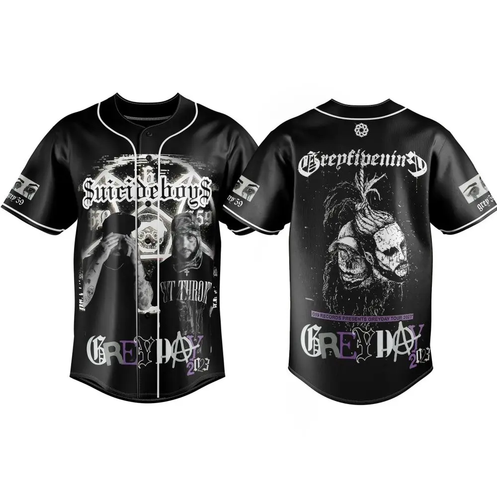 Limited Edition Greyscale Graphic Baseball Jersey - Bold Design, Unisex, Perfect For Music Fans