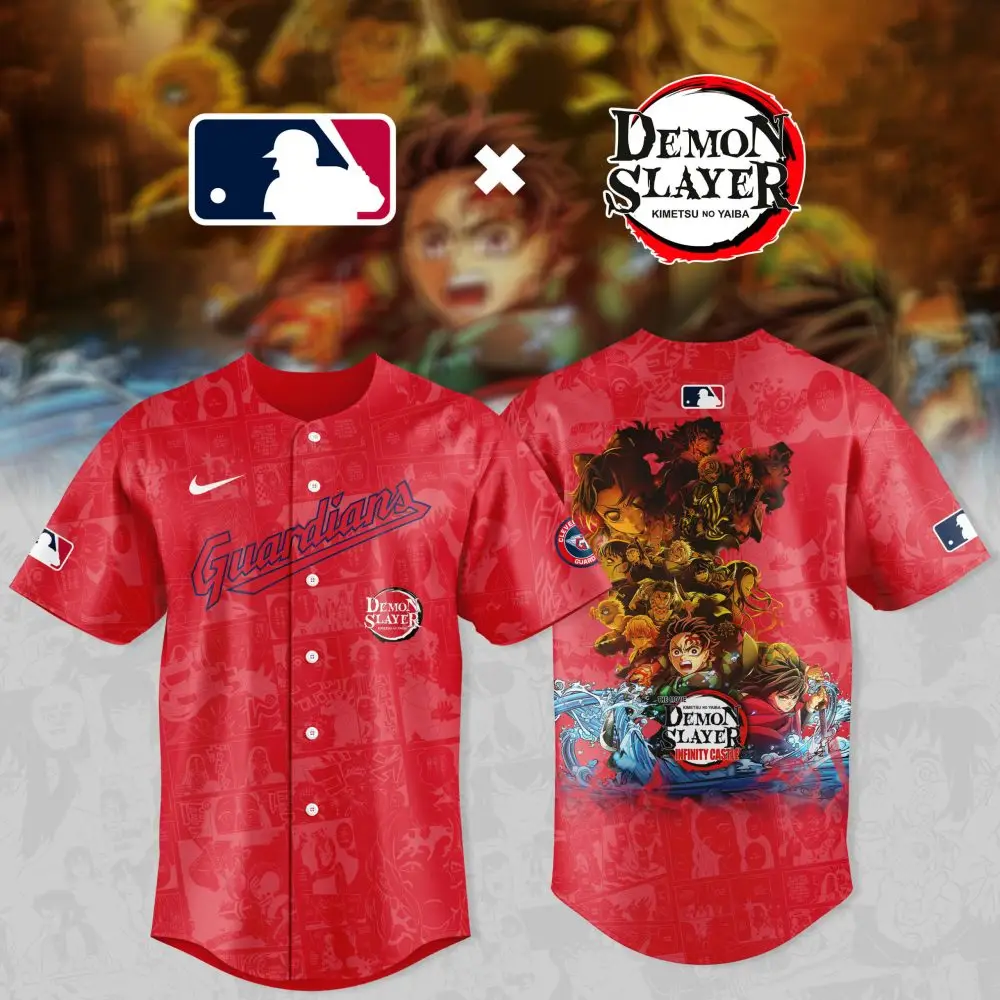 Limited Edition Guardians X Demon Slayer Baseball Jersey - Red Anime Fan Gear