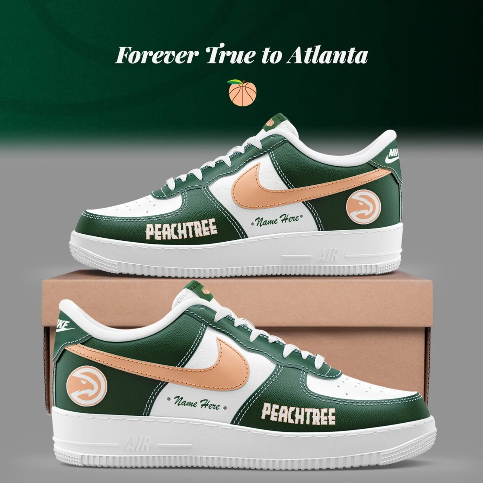 Limited Edition Hawks Basketball City Edition Peachtree Custom Air Force 1 Shoes | TN60