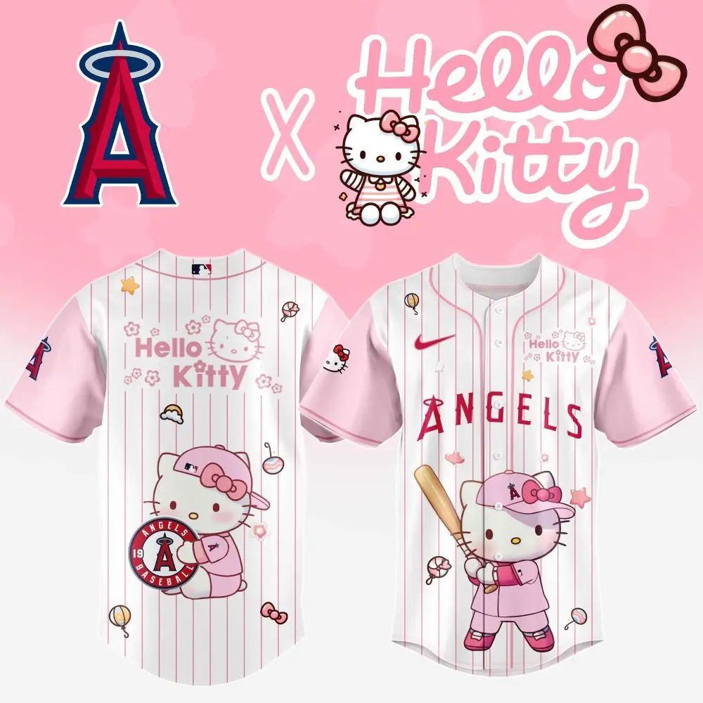 Limited Edition Hello Kitty X Angels Baseball Jersey - Cute & Stylish Fan Gear For All Ages!