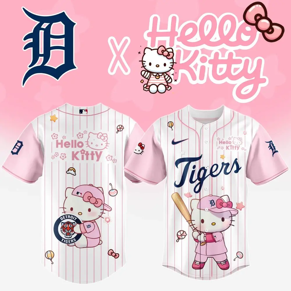 Limited Edition Hello Kitty X Detroit Tigers Baseball Jersey – Cute & Stylish Fan Gear!