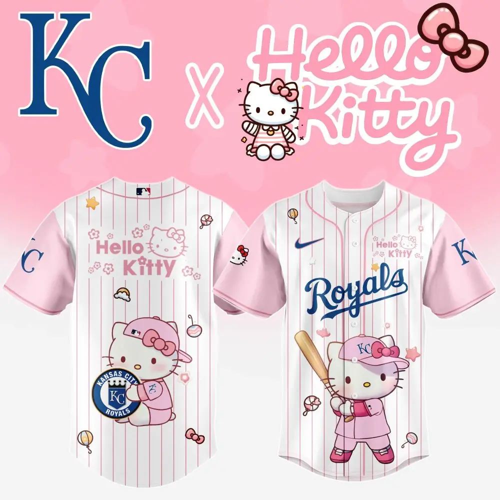 Limited Edition Hello Kitty X Kc Royals Baseball Jersey - Cute & Stylish Fan Gear!