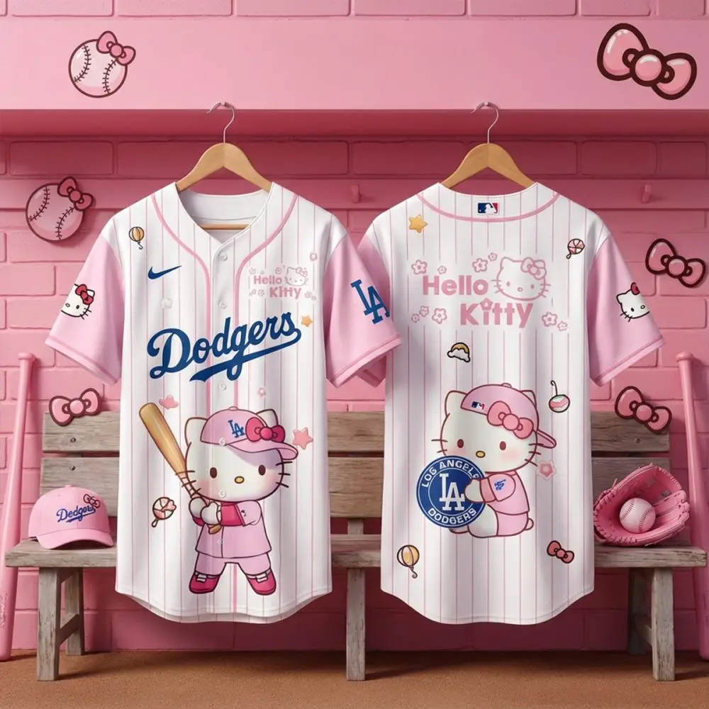 Limited Edition Hello Kitty X La Dodgers Pink Baseball Jersey – Cute & Stylish Fan Gear