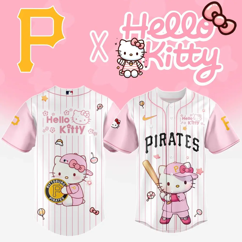 Limited Edition Hello Kitty X Pittsburgh Pirates Pink Baseball Jersey - Cute & Stylish Fan Gear