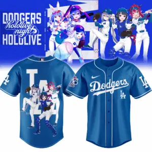 Limited Edition Hololive X Dodgers Blue Jersey – Anime Baseball Fan Gear Limited Edition Hololive X Dodgers Blue Jersey – Anime Baseball Fan Gear - Image 1
