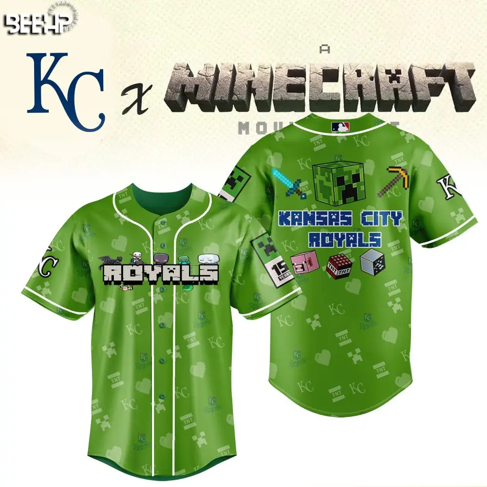 Limited Edition Kansas City Royals X Minecraft Green Jersey - Unique Gamer Style!
