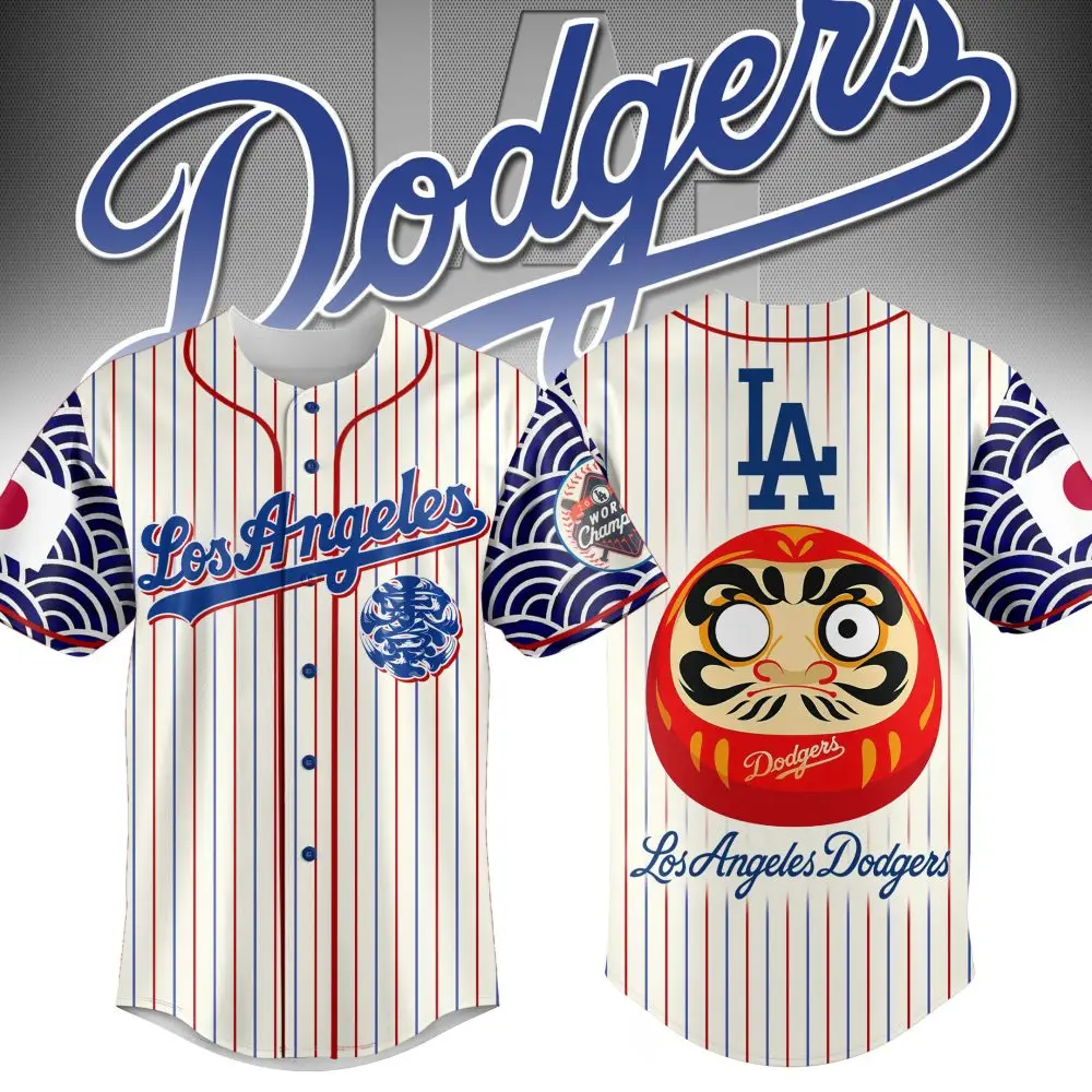 Limited Edition Los Angeles Dodgers Jersey - Unique Daruma Design, Celebrate In Style!