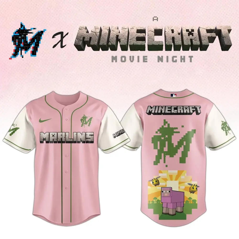 Limited Edition Marlins X Minecraft Jersey - Perfect For Fans & Gamers! Limited Edition Marlins X Minecraft Jersey - Perfect For Fans & Gamers! - Image 1