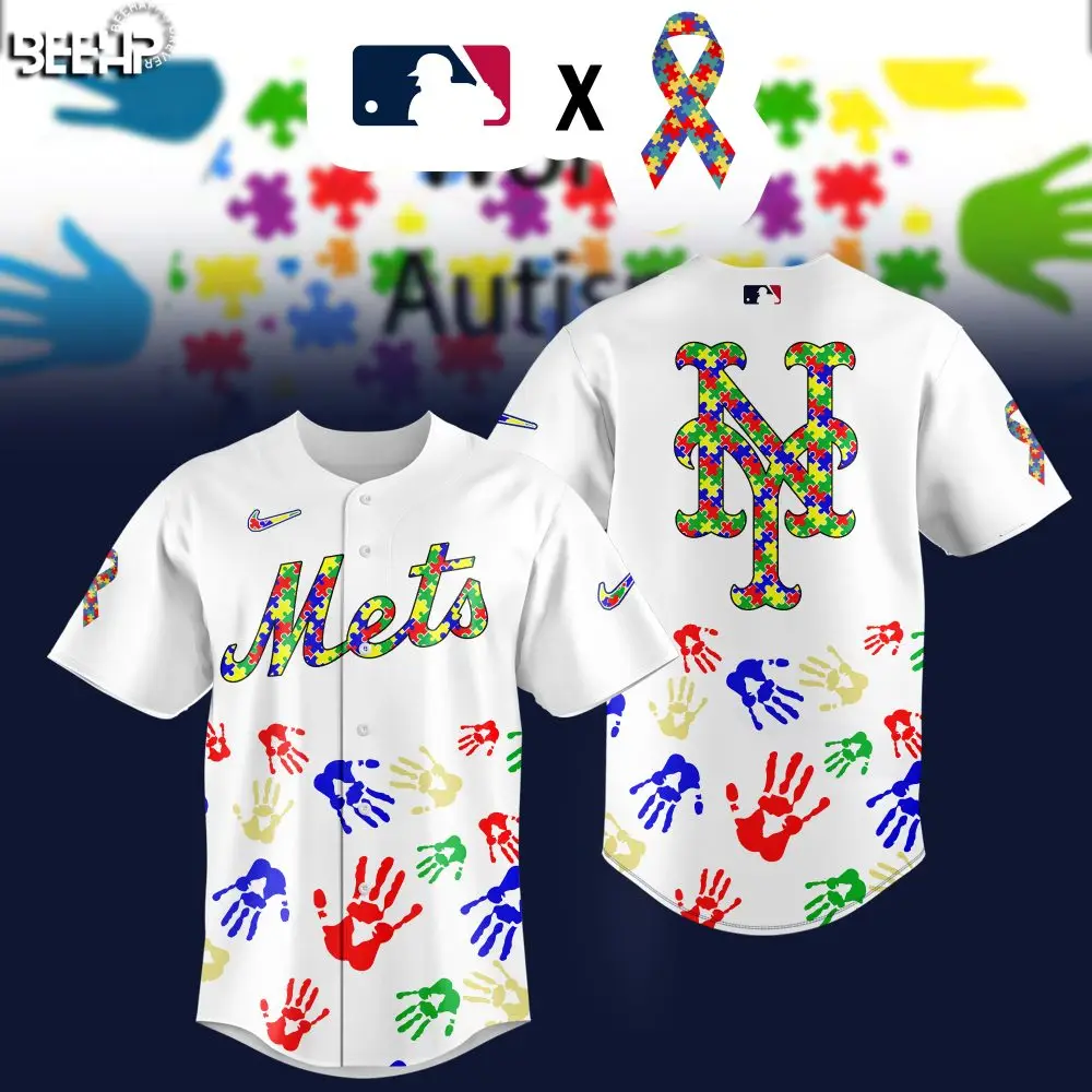 Limited Edition Mets Autism Awareness Jersey - Colorful Puzzle Design - Mlb Official Gear Limited Edition Mets Autism Awareness Jersey - Colorful Puzzle Design - Mlb Official Gear - Image 1