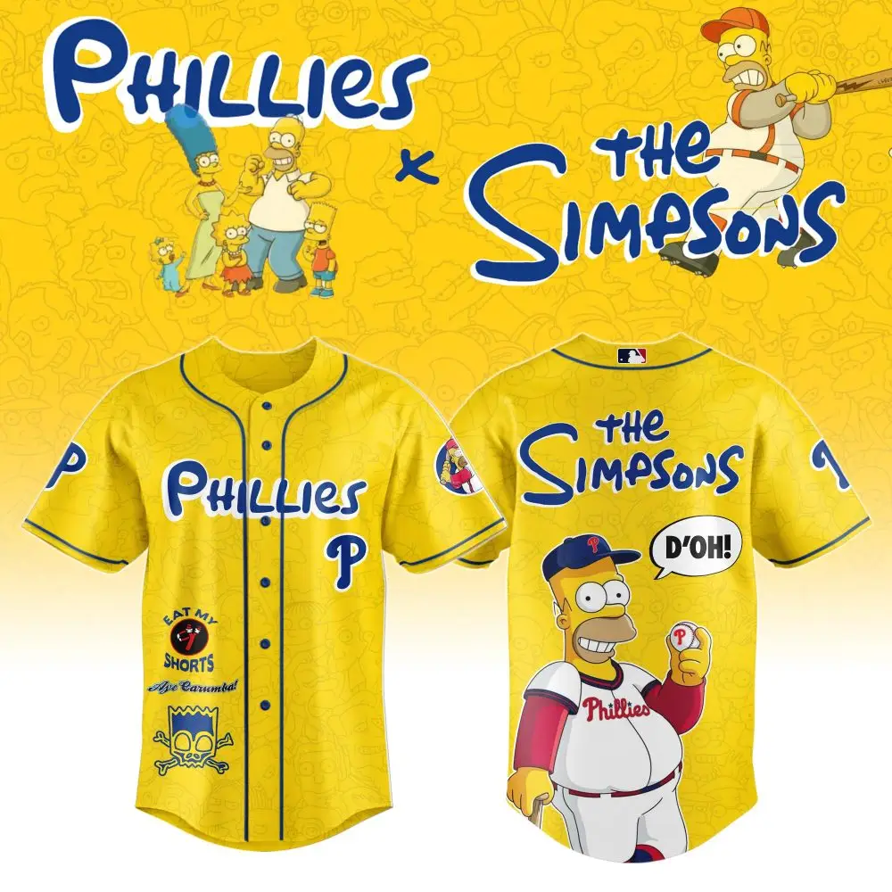Limited Edition Phillies X Simpsons Jersey – Homer & Bart Fan Gear, Perfect Gift!