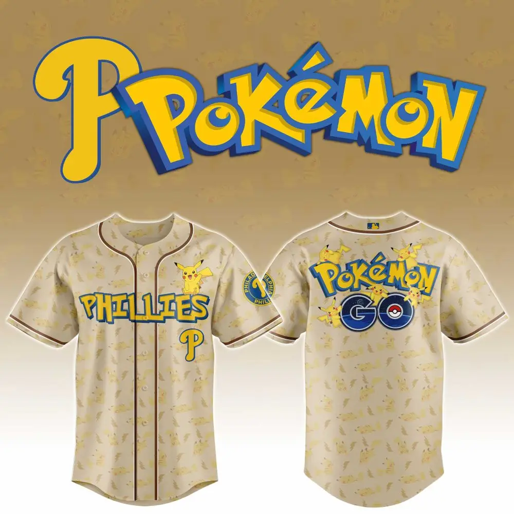 Limited Edition Pokémon Phillies Jersey – Pikachu & Go Design, Perfect For Fans!