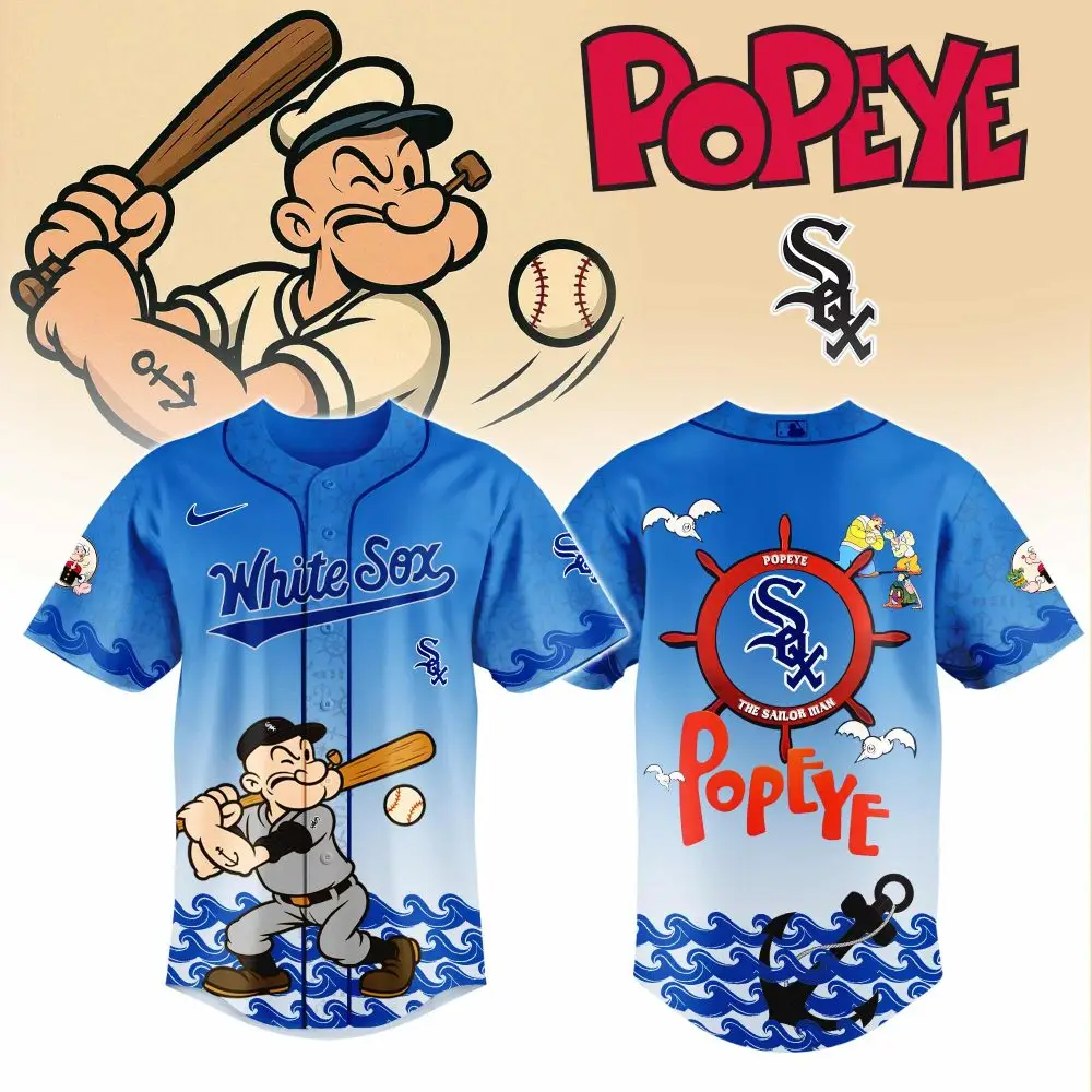 Limited Edition Popeye White Sox Baseball Jersey - Iconic Cartoon Design For Fans Limited Edition Popeye White Sox Baseball Jersey - Iconic Cartoon Design For Fans - Image 1