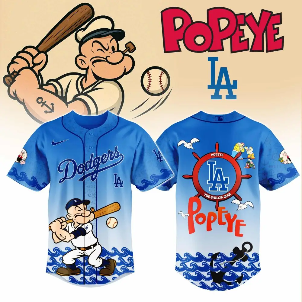 Limited Edition Popeye X Dodgers Baseball Jersey – Iconic Cartoon Sportswear