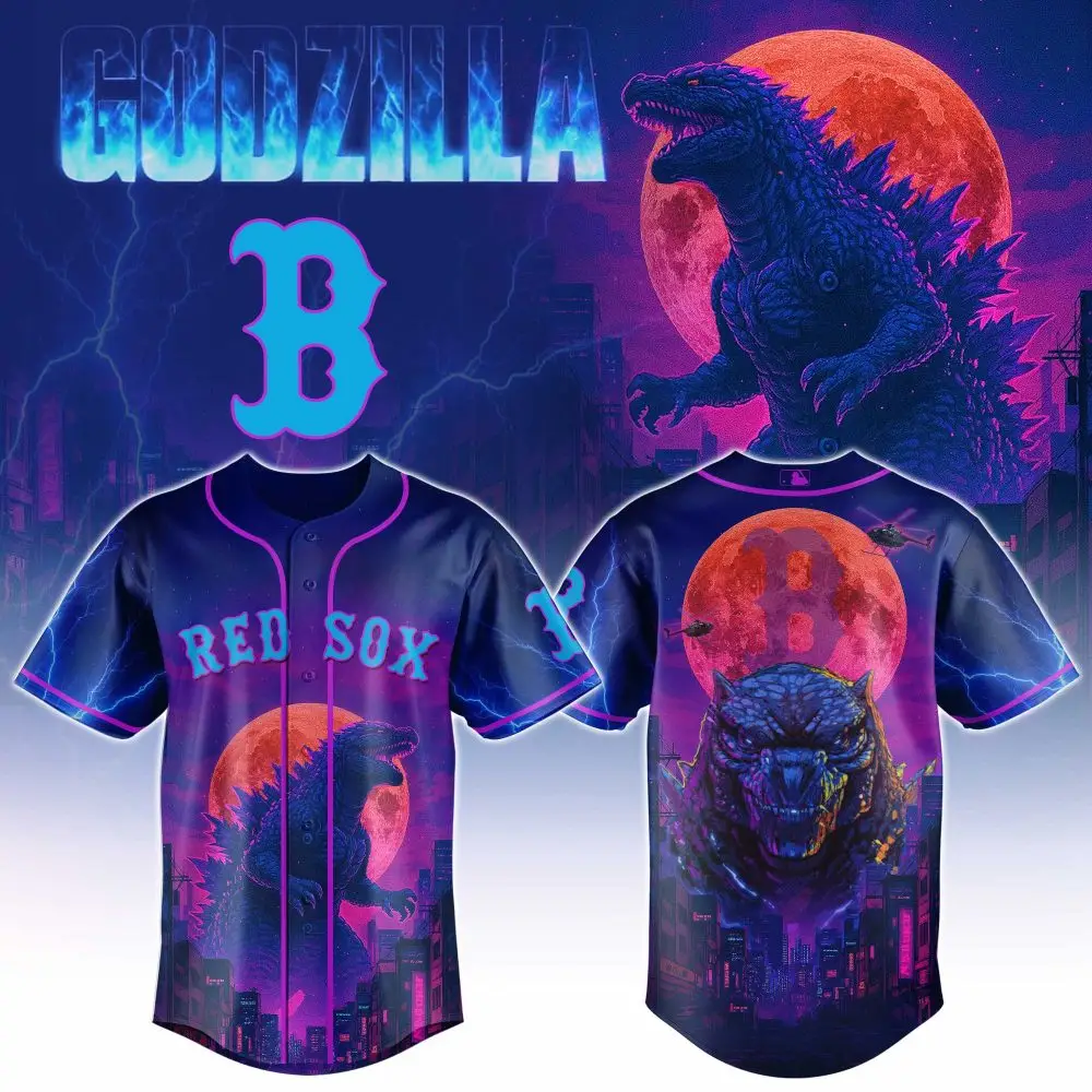 Limited Edition Red Sox Godzilla Jersey - Epic Nighttime Design For Fans!