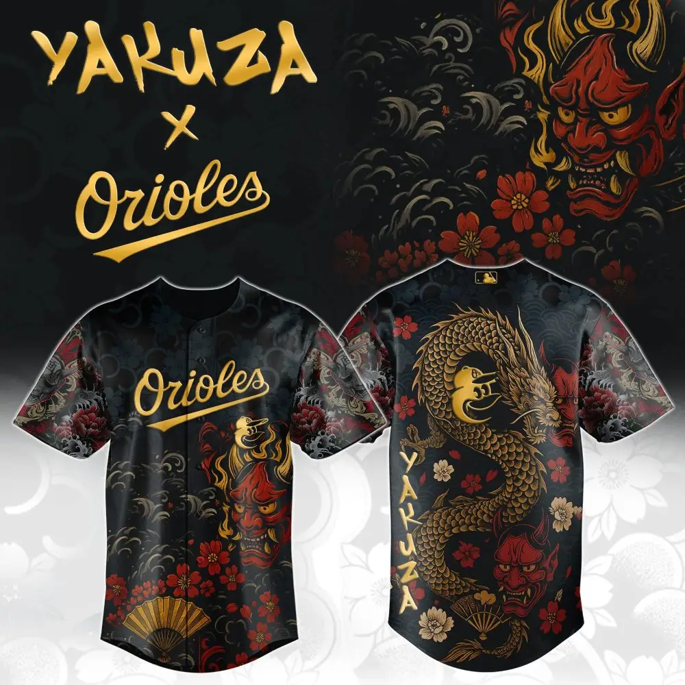 Limited Edition Yakuza X Orioles Jersey - Bold Dragon & Oni Design - Unique Streetwear