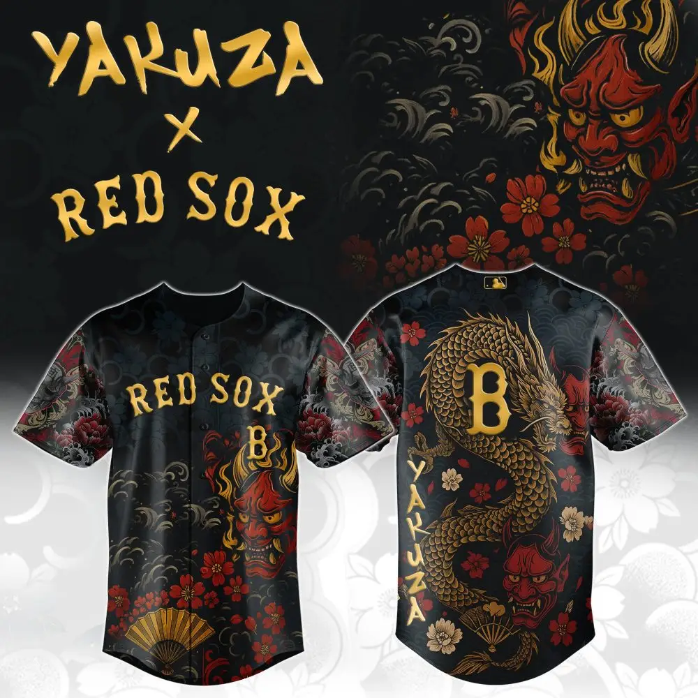 Limited Edition Yakuza X Red Sox Dragon & Oni Jersey - Bold Samurai Style