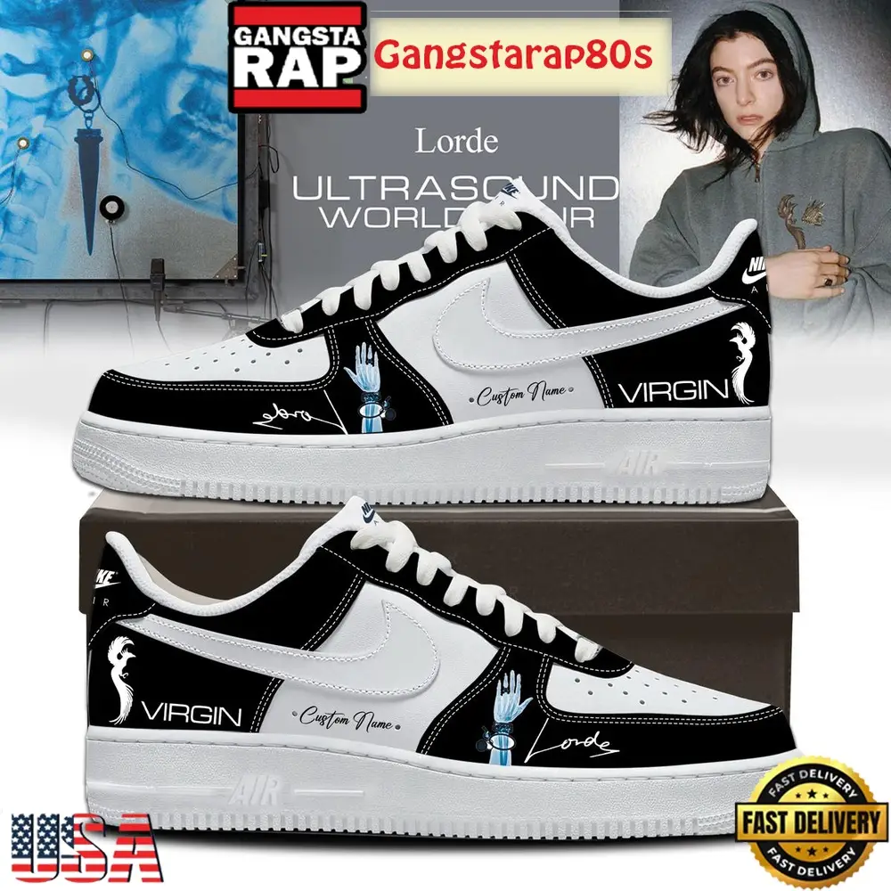 Lorde Ultrasound World Tour Virgin Black Custom Nike Air Force 1 Sneakers Shoes Lorde Ultrasound World Tour Virgin Black Custom Nike Air Force 1 Sneakers Shoes - Image 1