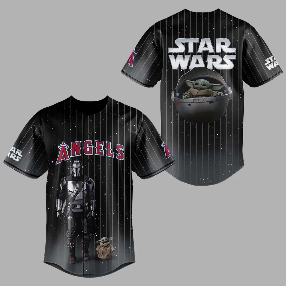 Los Angeles Angels x The Mandalorian Grogu Star Wars Baseball Jersey - Tazila