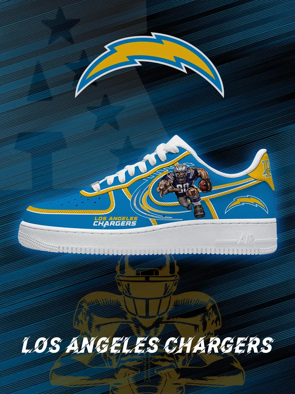 Los Angeles Chargers Football V.2 Custom Air Force 1 Sneakers - NFL Fan Edition | YM85