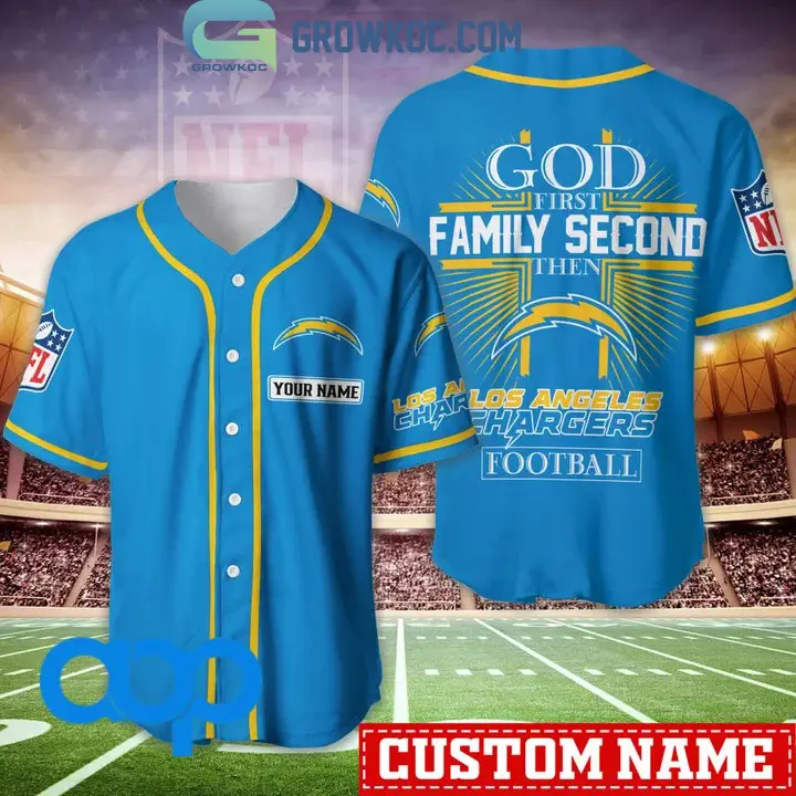 Los Angeles Chargers NFL Personalized God First Family Second Baseball Jersey