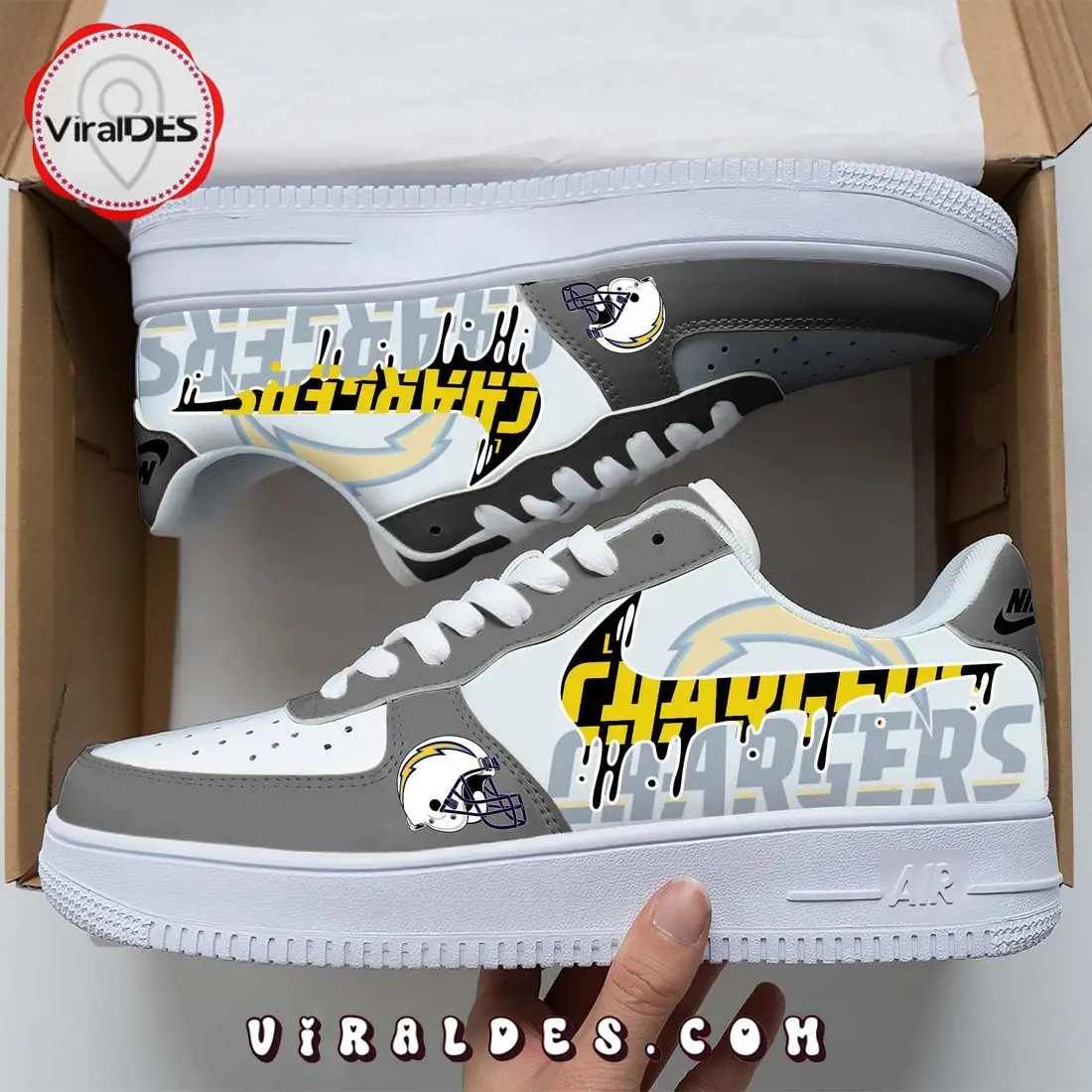 Los Angeles Chargers Nike Logo Style Grey Air Force 1 Sneakers