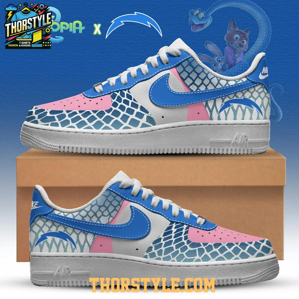 Los Angeles Chargers Zootopia 2 Gary De'Snake 2025 Personalized Air Force 1 Shoes Los Angeles Chargers Zootopia 2 Gary De'Snake 2025 Personalized Air Force 1 Shoes - Image 1