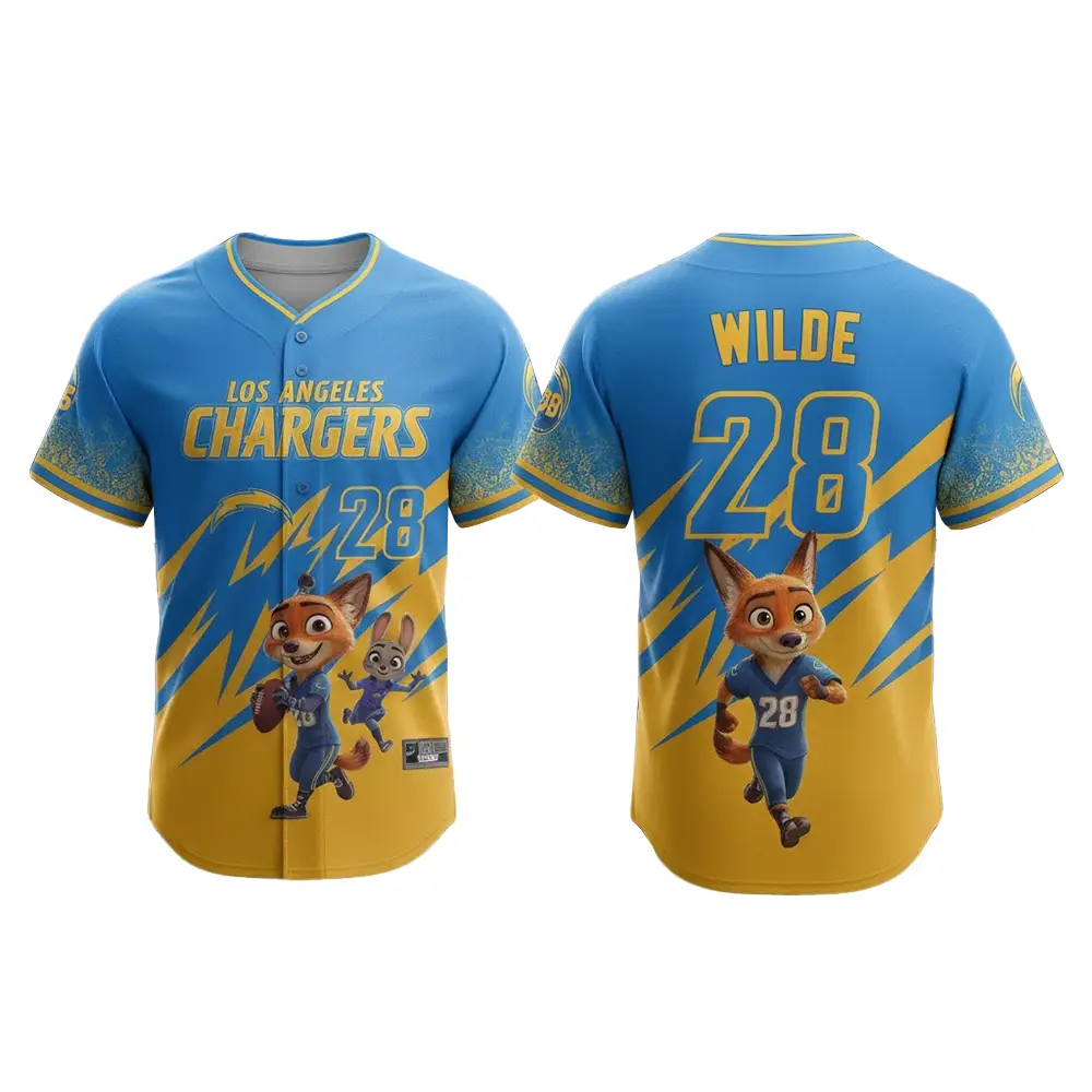 Los Angeles Chargers Zootopia 2 Wilde Hopps Baseball Jersey 2025 - Tazila