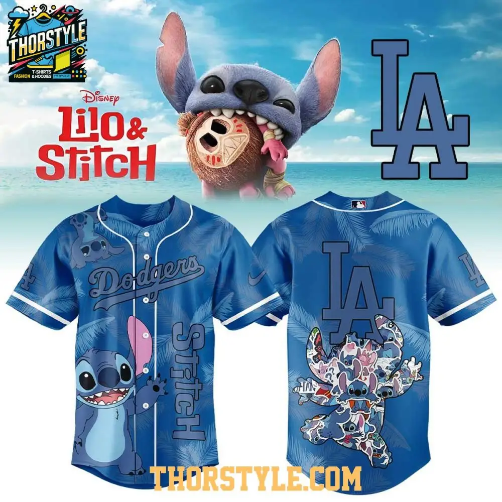 Los Angeles Dodgers 2025 Lilo And Stitch Ohana Means Family Baseball Jersey