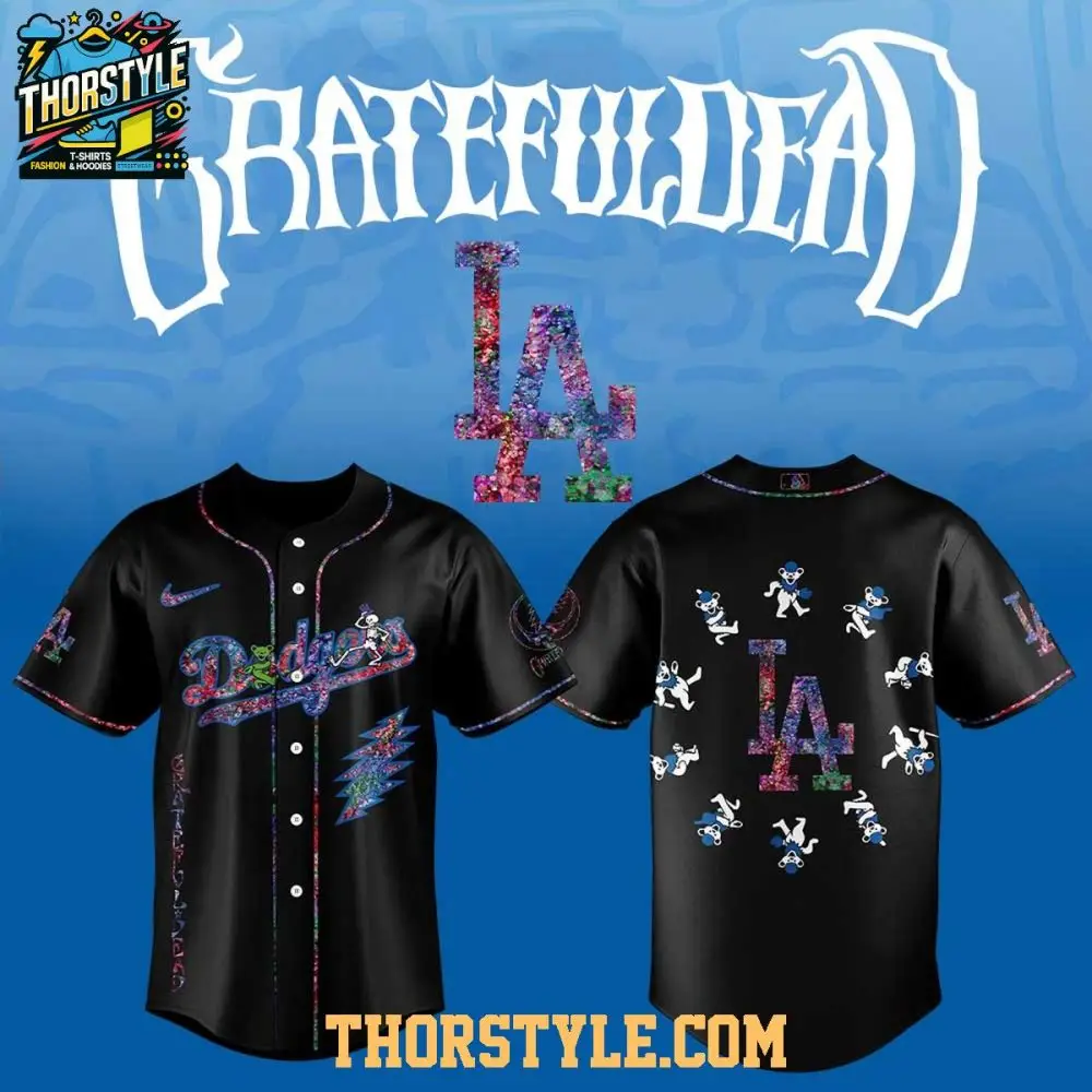 Los Angeles Dodgers Celebrating Grateful Dead Night Black Baseball Jersey