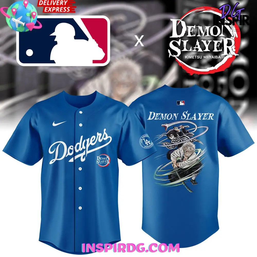 Los Angeles Dodgers Collab Demon Slayer Special Blue Jersey Los Angeles Dodgers Collab Demon Slayer Special Blue Jersey - Image 1