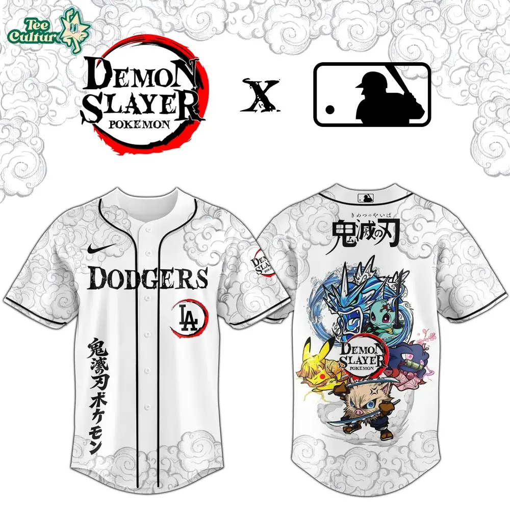 Los Angeles Dodgers Demon Slayer Pokemon Crossover Limited Edition Baseball Jersey