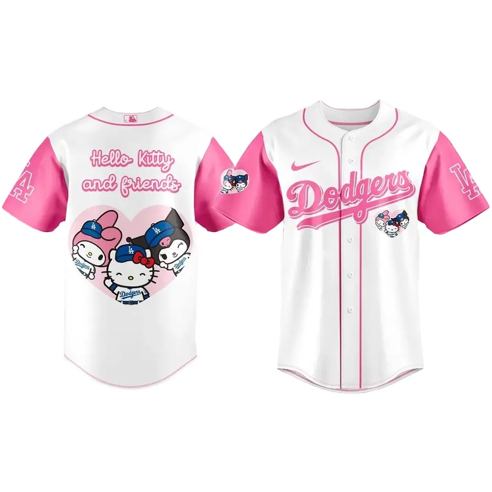 Los Angeles Dodgers Hello Kitty Night Pink Kuromi 2025 Baseball Jersey - Tazila