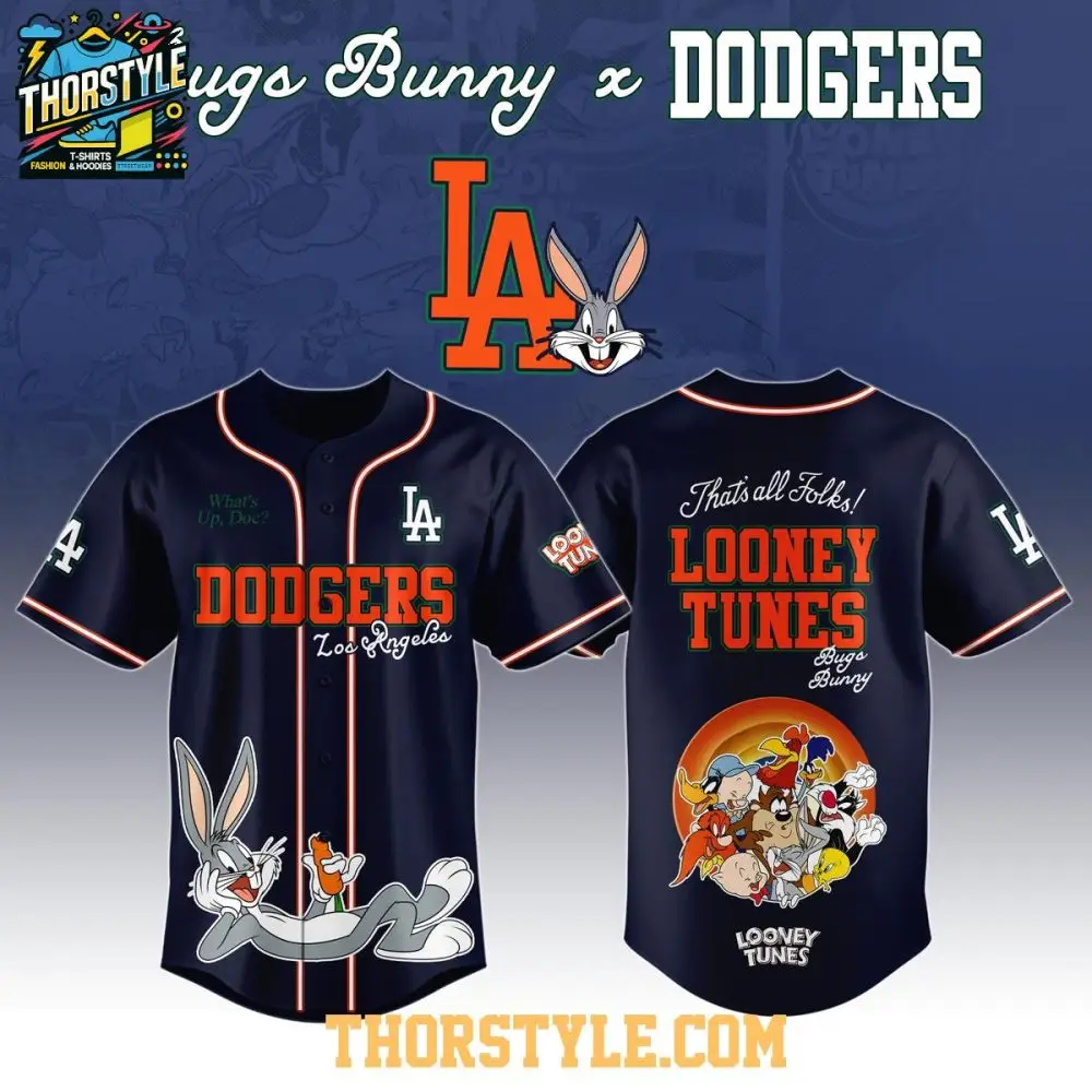 Los Angeles Dodgers Looney Tunes 2025 What'S Up Doc Baseball Jersey Los Angeles Dodgers Looney Tunes 2025 What'S Up Doc Baseball Jersey - Image 1