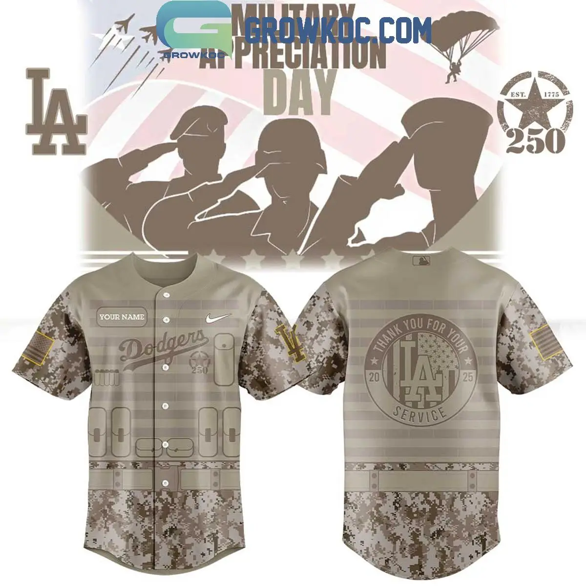 Los Angeles Dodgers Military Appreciation 250th Anniversary 2025 Jersey