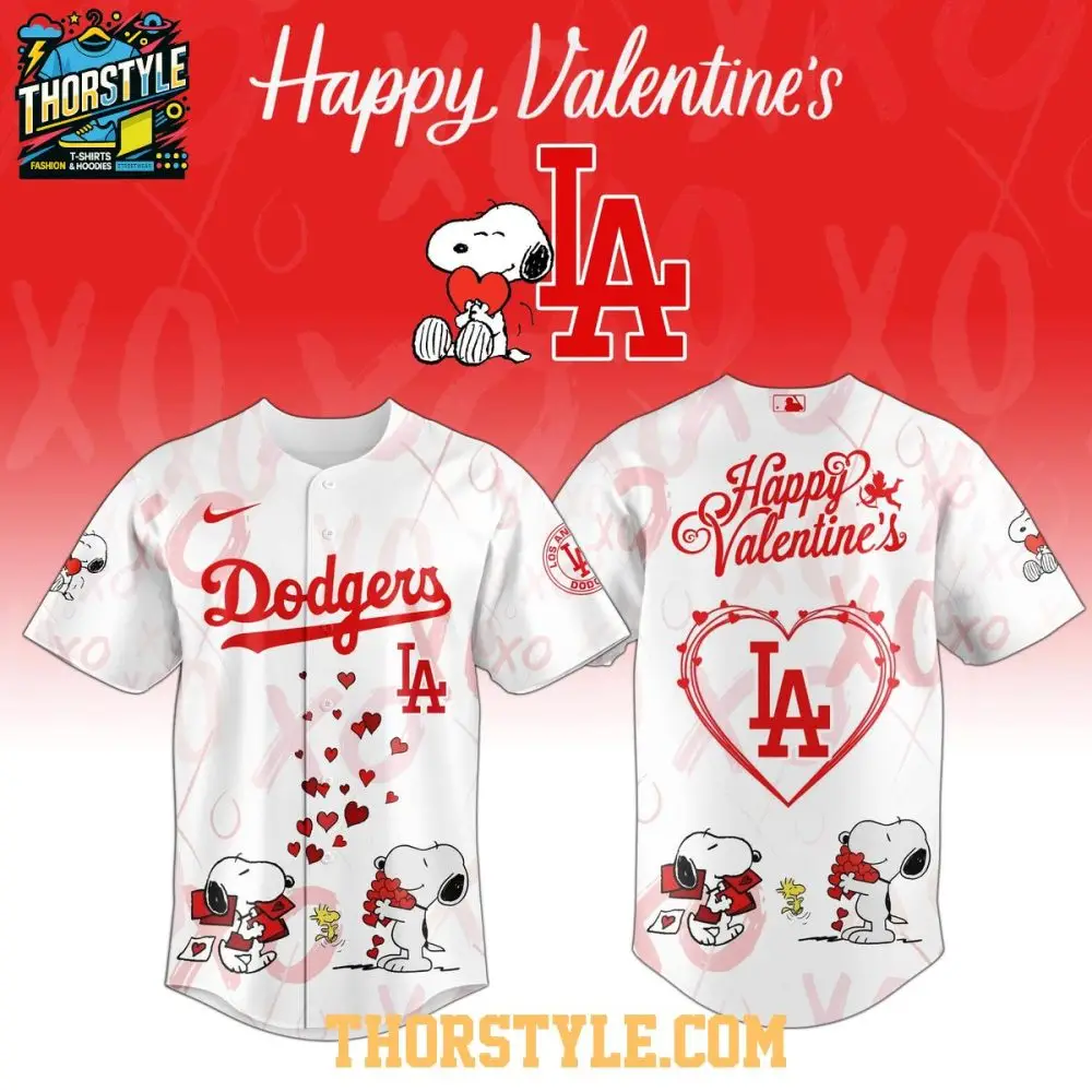 Los Angeles Dodgers Peanuts Happy Valentine'S Day 2026 Personalized Baseball Jersey