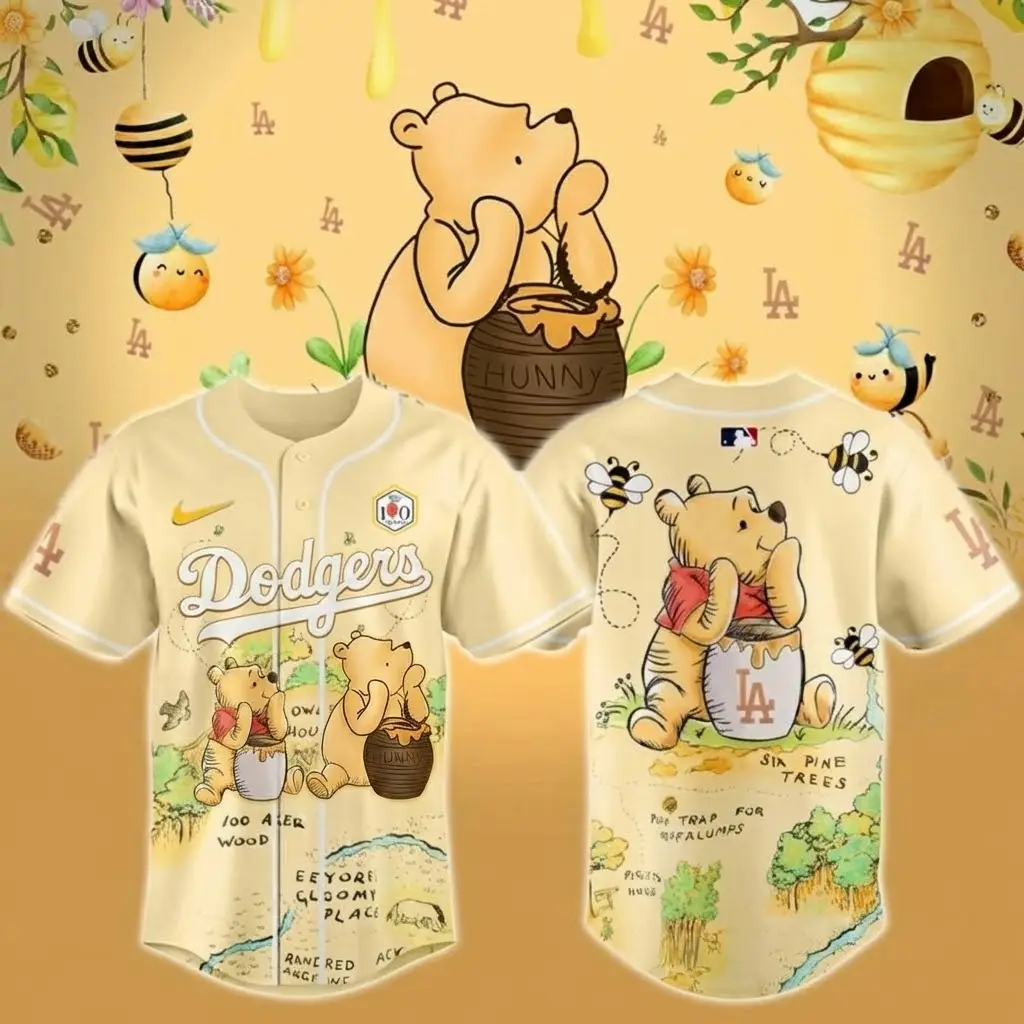 Los Angeles Dodgers Winnie-the-Pooh Honey 2026 Day Baseball Jersey - Tazila