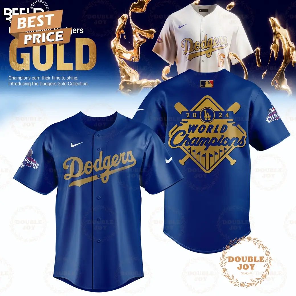 Los Angeles Dodgers World Champions Gold Special Edition Baseball Jersey - Blue Los Angeles Dodgers World Champions Gold Special Edition Baseball Jersey - Blue - Image 1