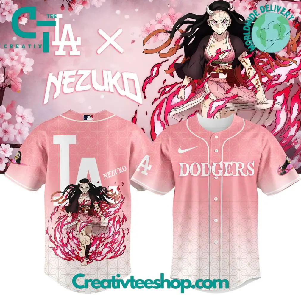 Los Angeles Dodgers X Demon Slayer Kamado Nezuko Baseball Jersey Los Angeles Dodgers X Demon Slayer Kamado Nezuko Baseball Jersey - Image 1