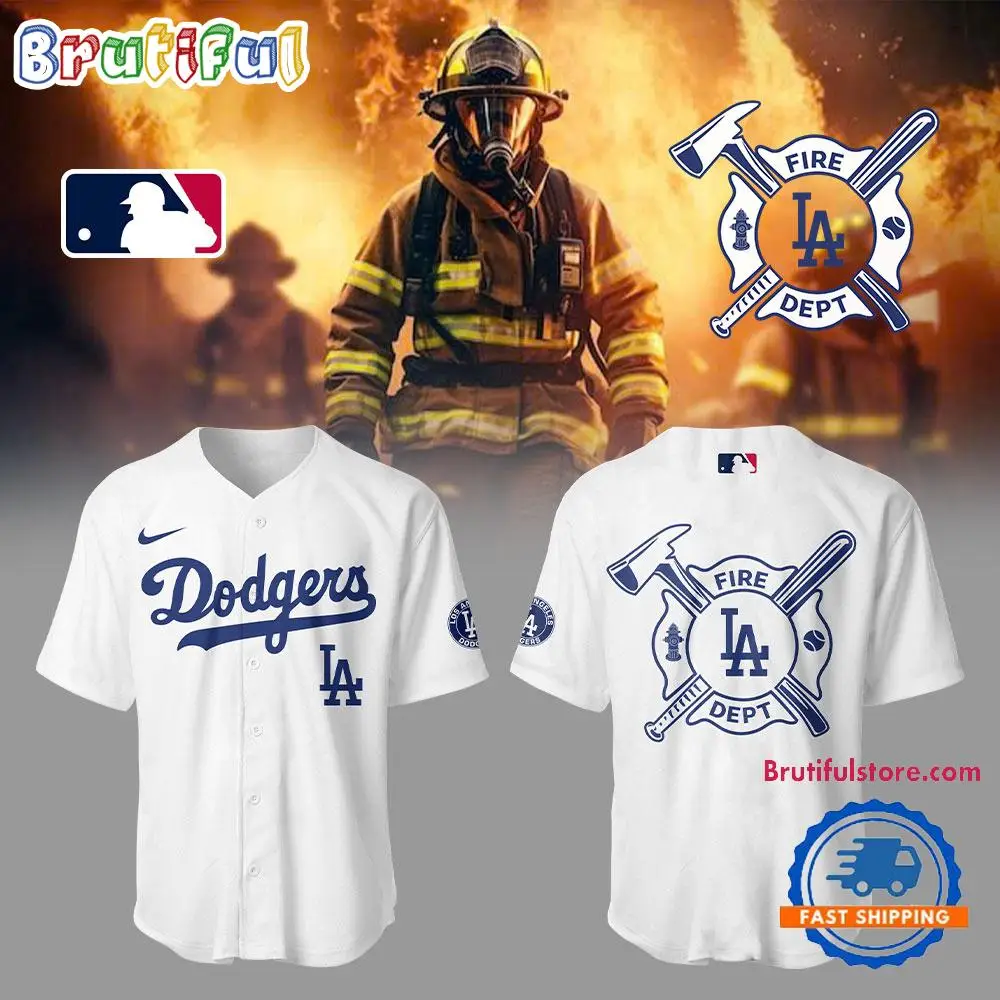 Los Angeles Dodgers x Firefighter Appreciation Night 3D All Over Print White Jersey Los Angeles Dodgers x Firefighter Appreciation Night 3D All Over Print White Jersey - Image 1