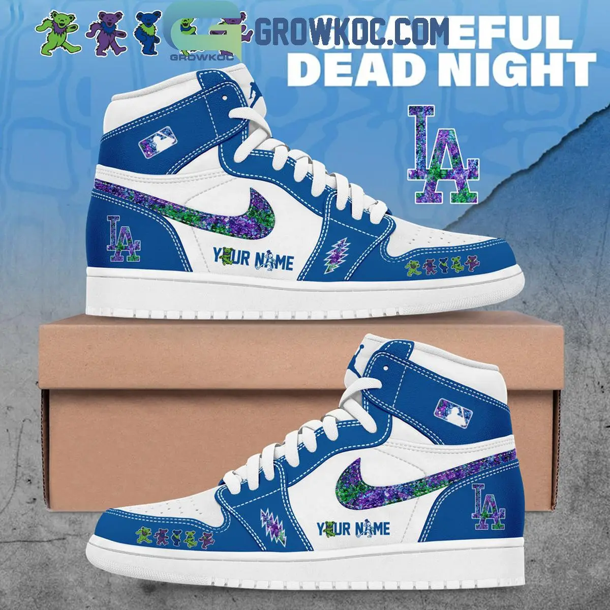 Los Angeles Dodgers x Grateful Dead Night Air Jordan 1 Shoes