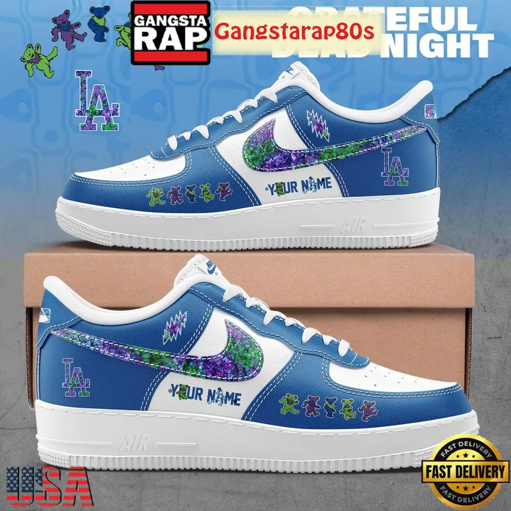 Los Angeles Dodgers x Grateful Dead Night Custom Limited Edition Air Force 1 Sneakers Shoes Los Angeles Dodgers x Grateful Dead Night Custom Limited Edition Air Force 1 Sneakers Shoes - Image 1