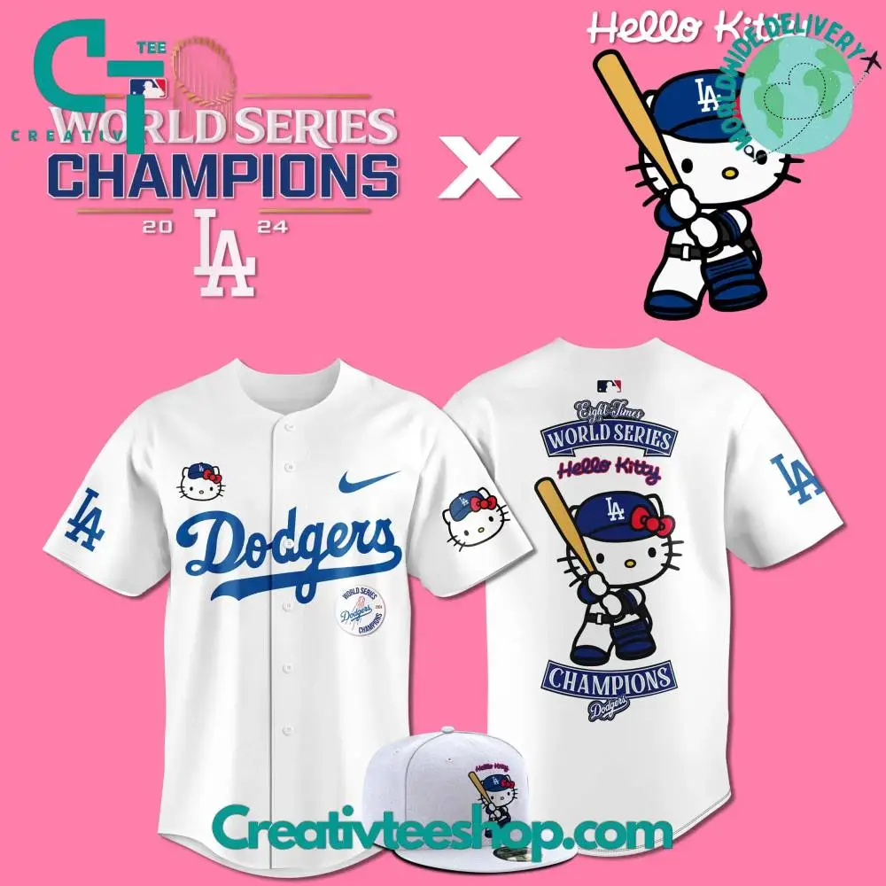 Los Angeles Dodgers X Hello Kitty 2024 World Series Champions Baseball Jersey