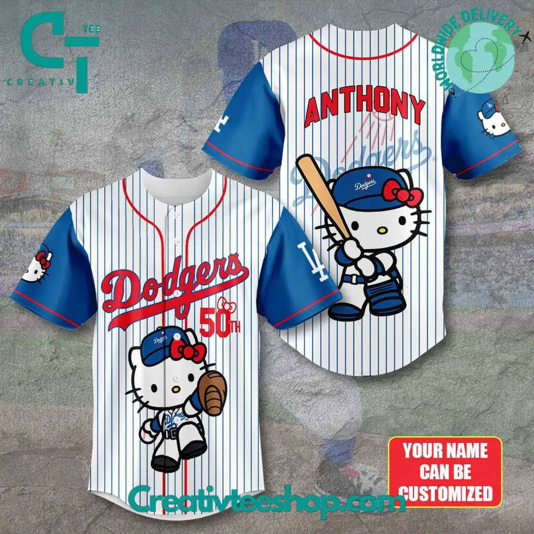 Los Angeles Dodgers X Hello Kitty 50Th Anniversary Stripes Jersey
