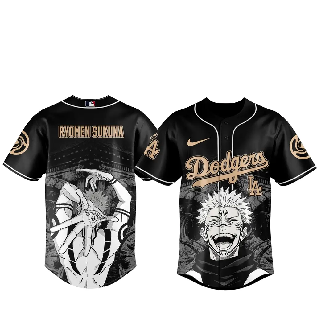 Los Angeles Dodgers x Jujutsu Kaisen Night 2026 Ryomen Sukuna Black Baseball Jersey - Tazila