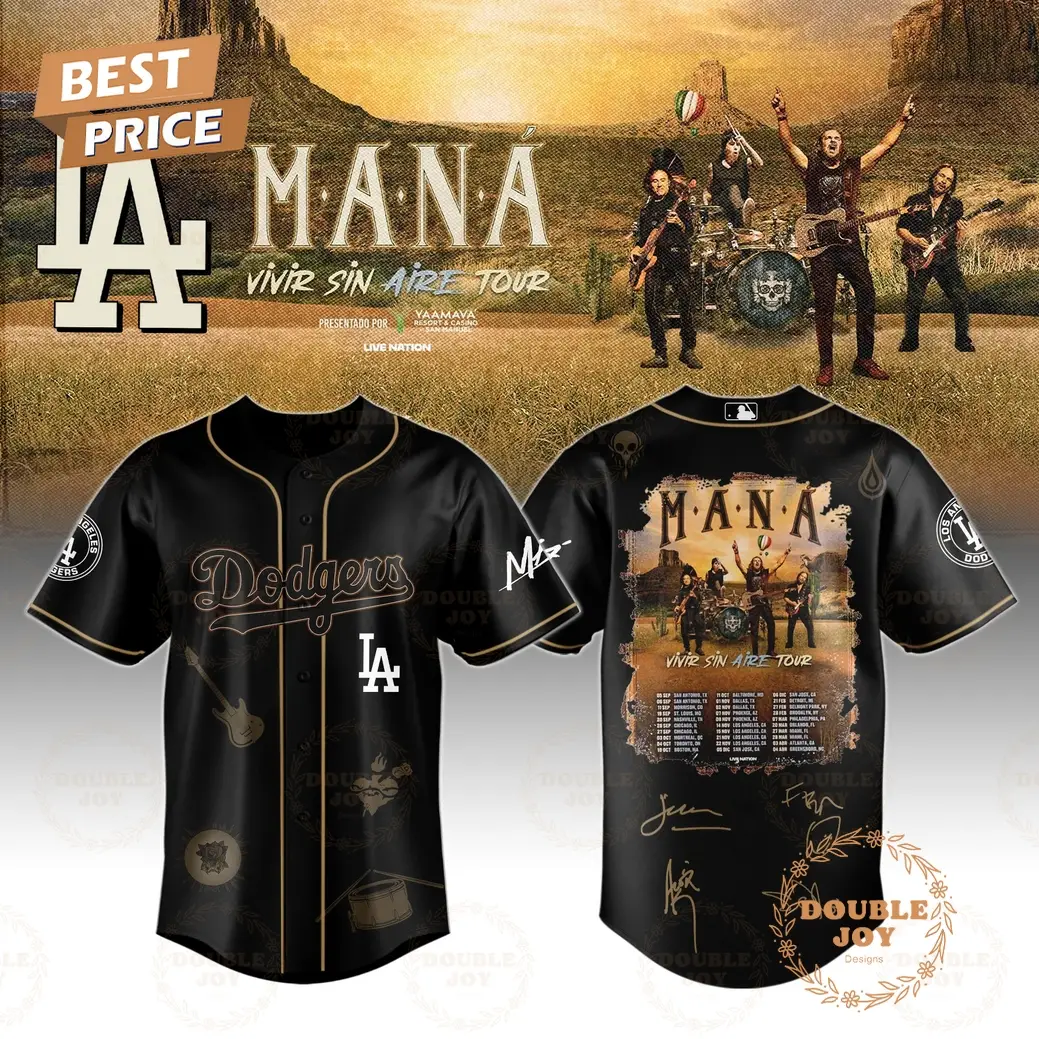 Los Angeles Dodgers x MANÁ Tour 2025 Black Edition Baseball Jersey