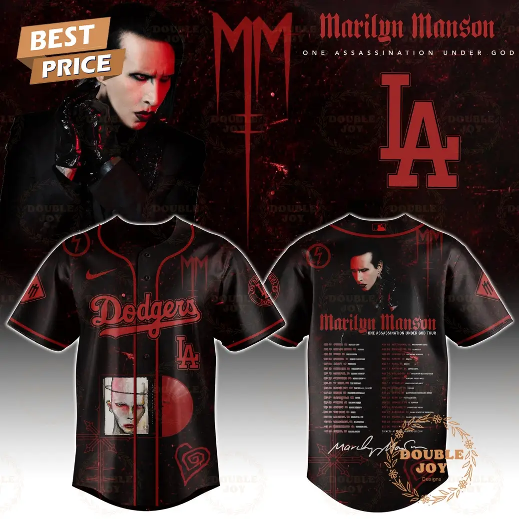 Los Angeles Dodgers x Marilyn Manson Tour 2025 One Assassination Under God Baseball Jersey Los Angeles Dodgers x Marilyn Manson Tour 2025 One Assassination Under God Baseball Jersey - Image 1
